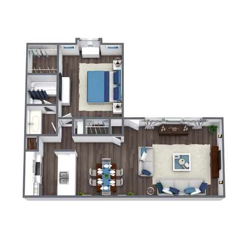 Floor plan for 1 bed, 1 bath, 724 sqft
